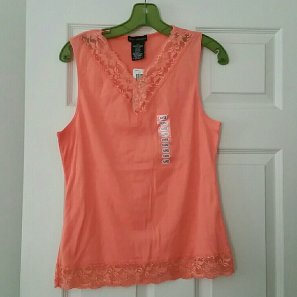 Joseph Tops - Peach Sleeveless Top with Lace Trim Neck